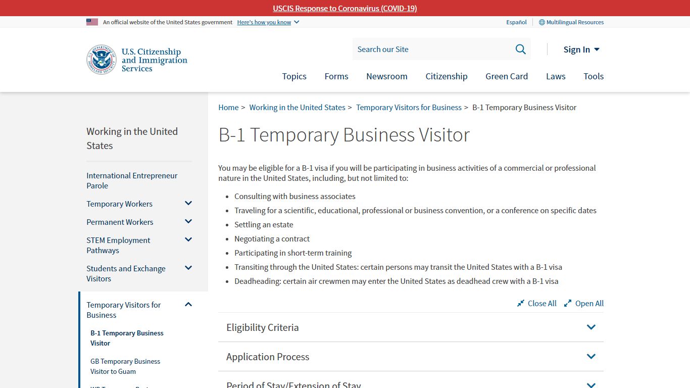 B-1 Temporary Business Visitor | USCIS